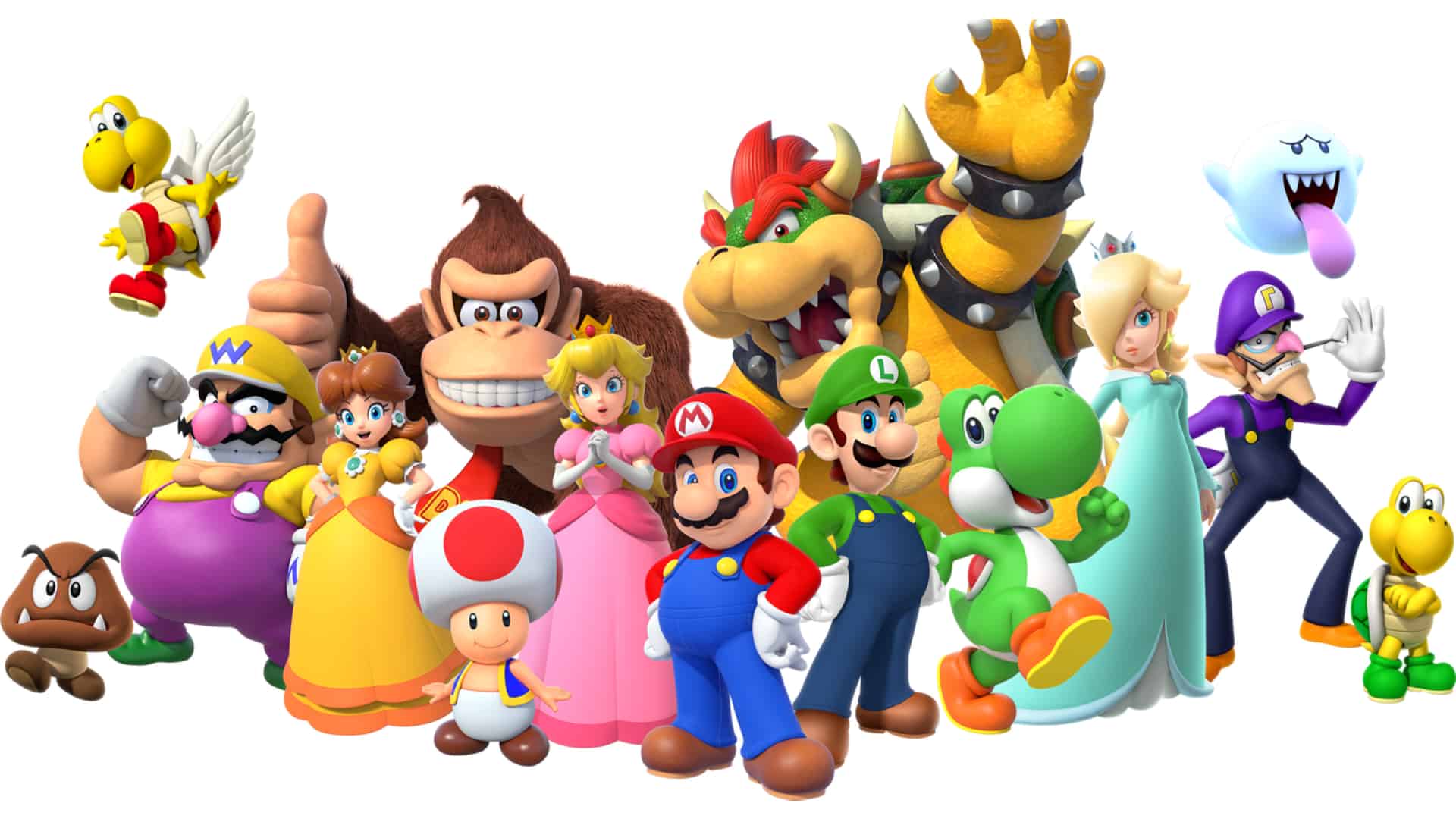 A promotional image of a group of Super Mario characters.