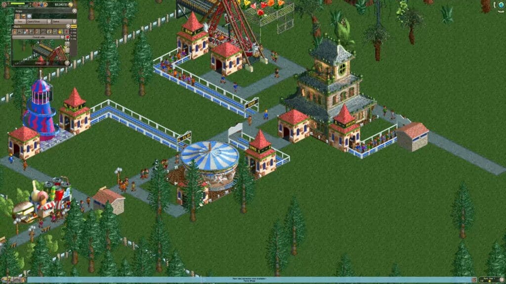 An in-game screenshot from RollerCoaster Tycoon.