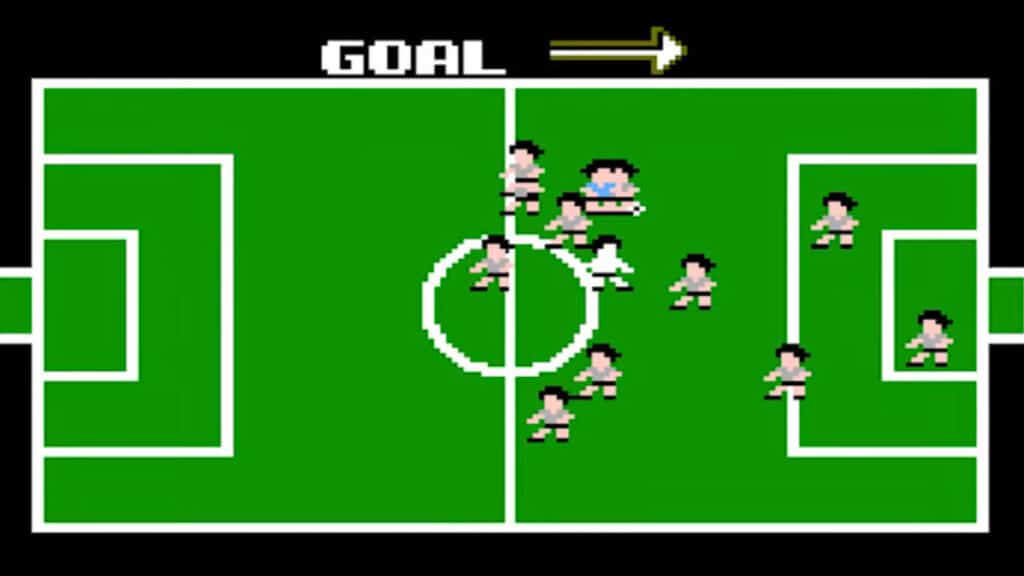 An in-game screenshot from Tecmo Cup Soccer Game.