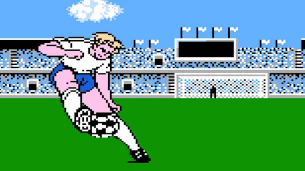 An in-game screenshot from Tecmo Cup Soccer Game.