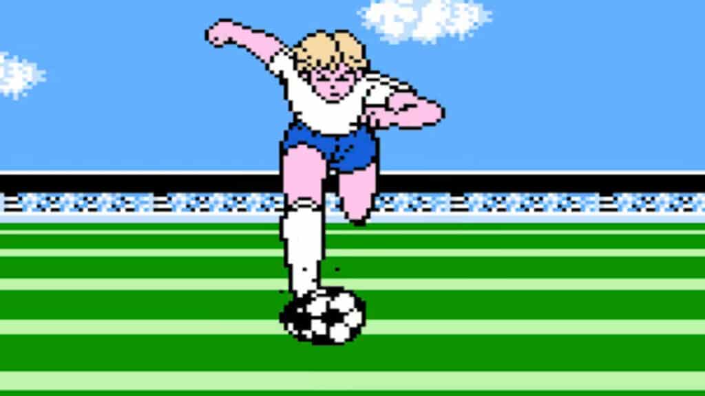 An in-game screenshot from Tecmo Cup Soccer Game.