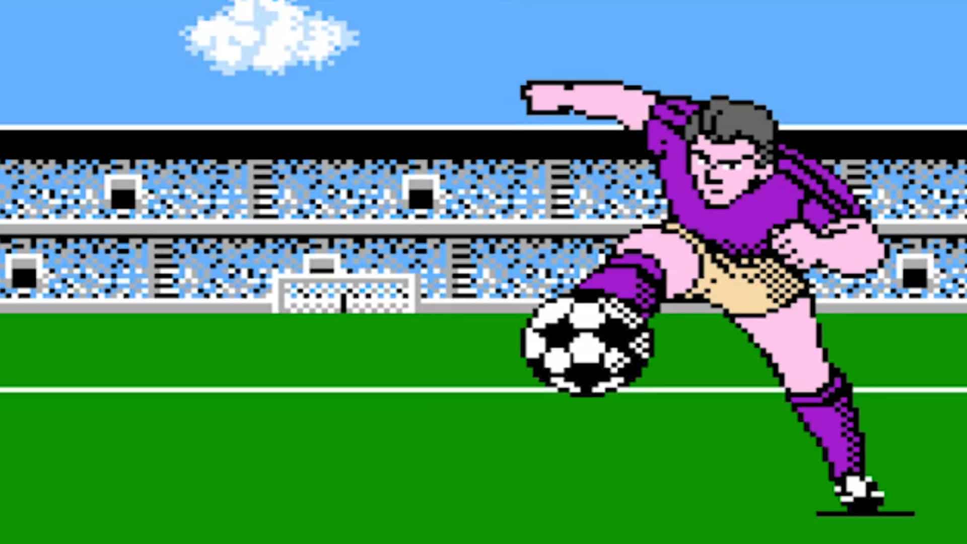 An in-game screenshot from Tecmo Cup Soccer Game.