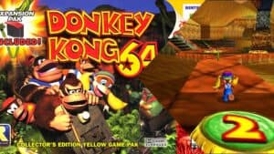 Donkey Kong 64 box art and gameplay