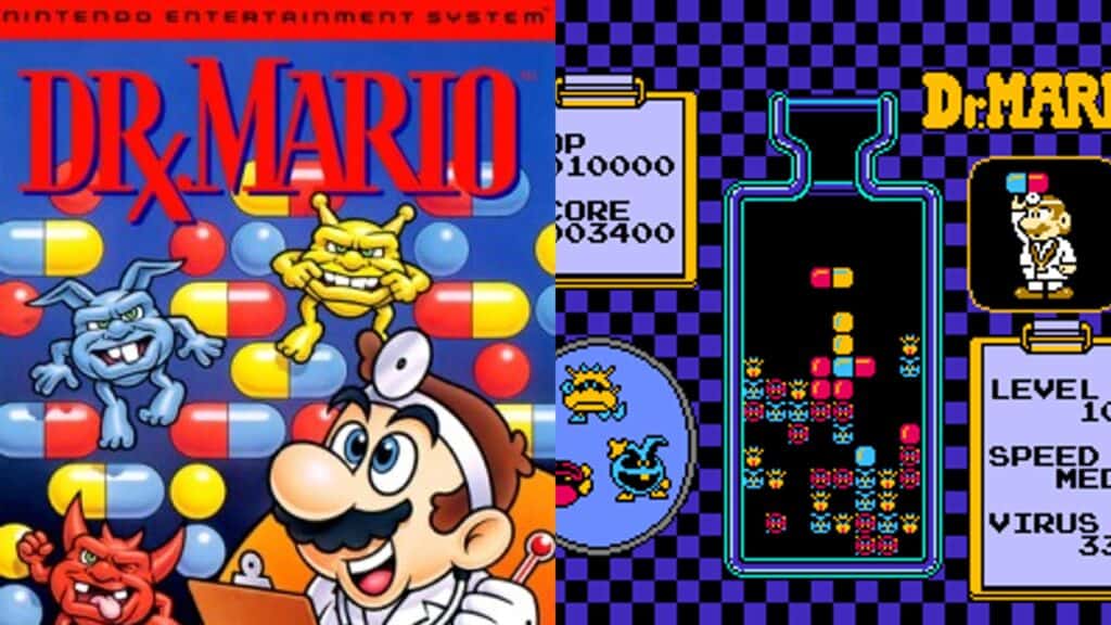 Dr. Mario box art and gameplay