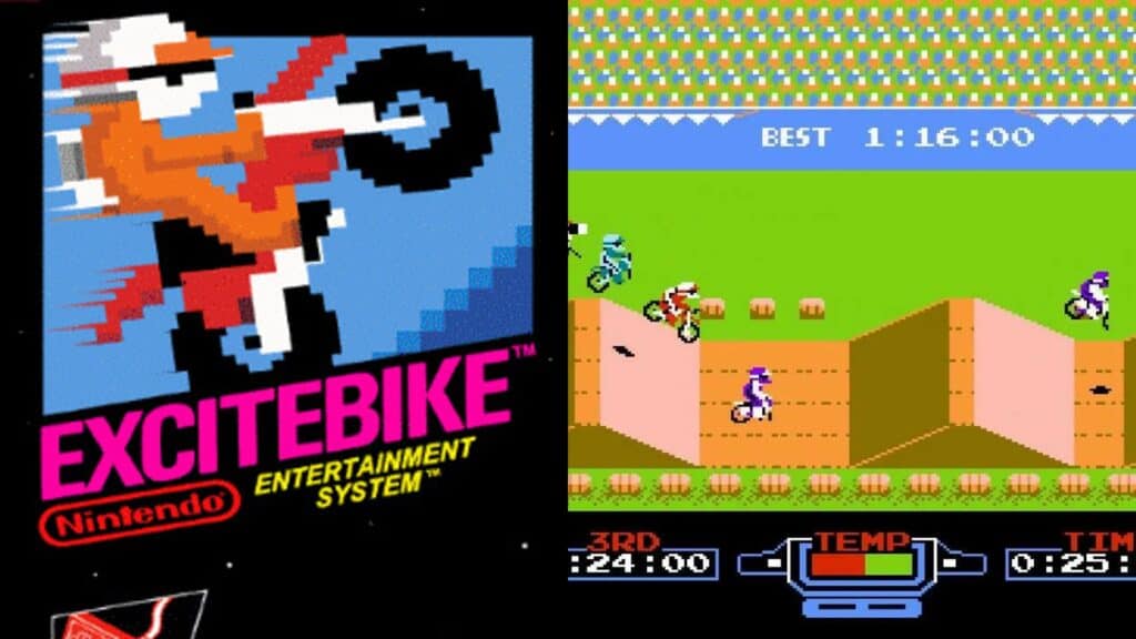 Excitbike box art and gameplay