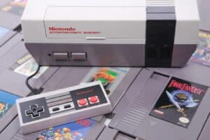 NES console and games