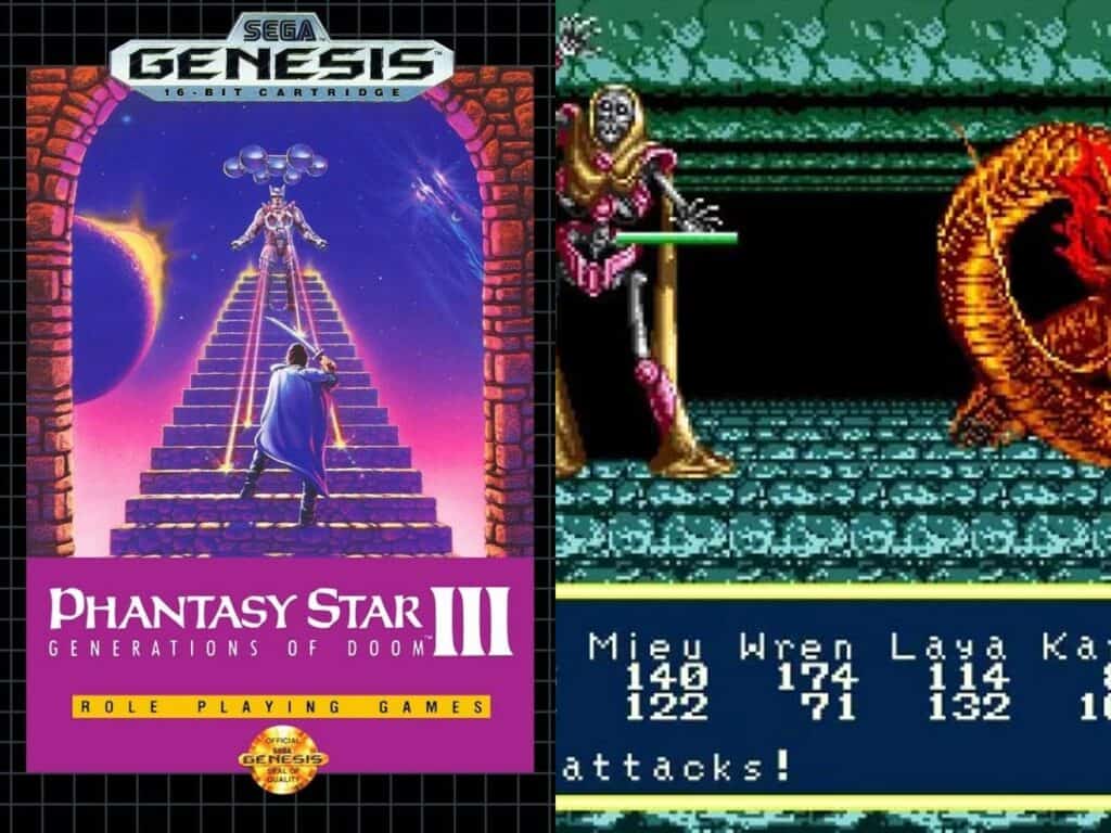 Phantasy Star III box art and gameplay