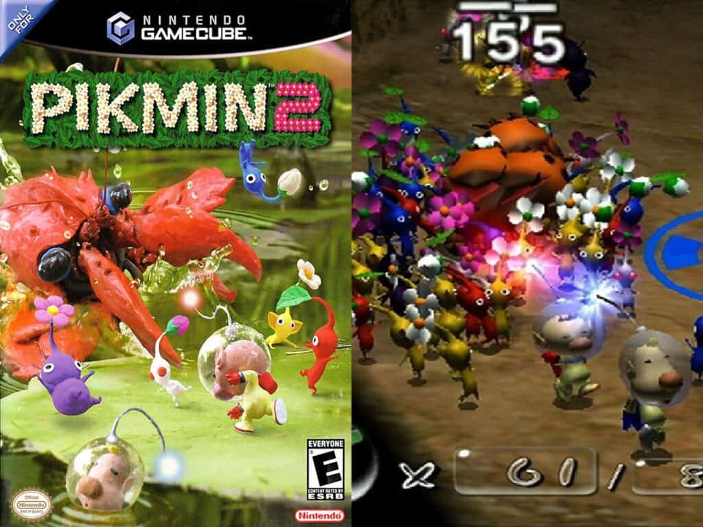 Pikmin 2 box art and gameplay