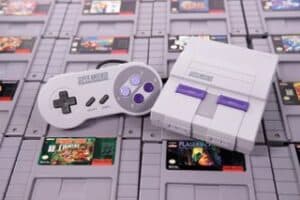 SNES console and games