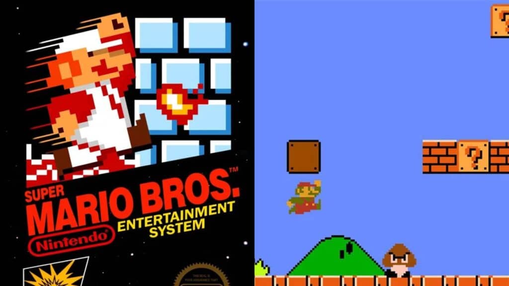 Super Mario Bros. box art and gameplay