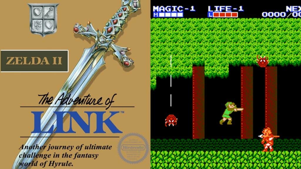 Zelda II box art and gameplay