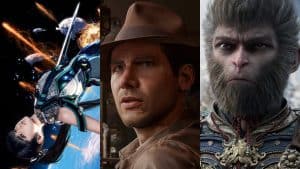 Stellar Blade, Indiana Jones and the Great Circle, and Black Myth Wukong promotional images