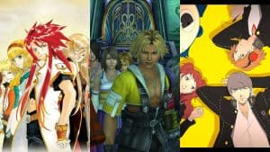 Tales of the Abyss, Final Fantasy X, and Persona 4 artwork and gameplay