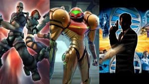 Timesplitters 2, Metroid Prime, and 007: Agent Under Fire key art