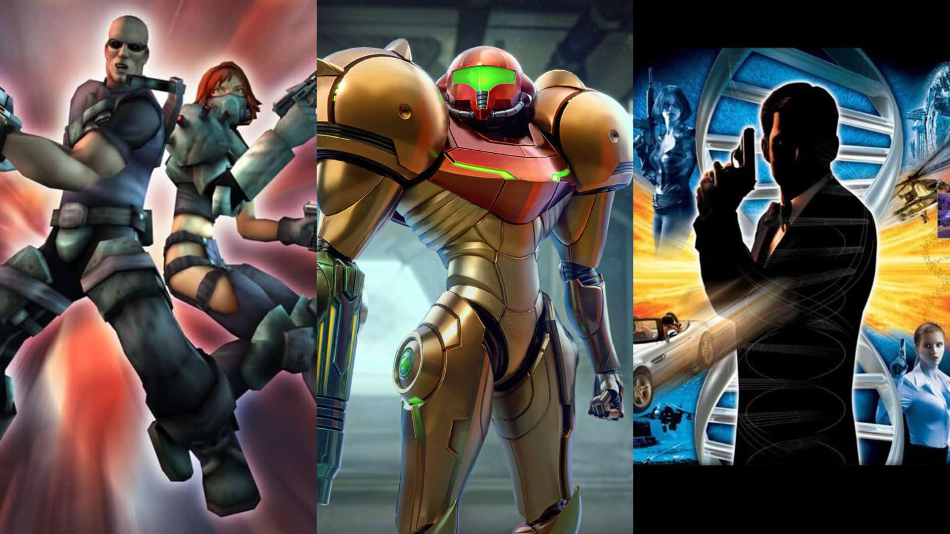 Timesplitters 2, Metroid Prime, and 007: Agent Under Fire key art