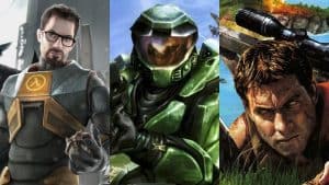 Half-Life 2, Halo, and Far Cry Instincts key art
