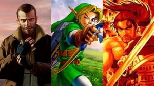 Ocarina of Time, SoulCalibur, and GTA 4 key art