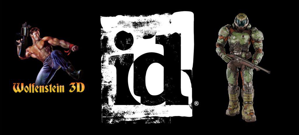 id Software logo, Wolfenstein 3D logo, and Doom (2016) character render