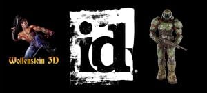 id Software logo, Wolfenstein 3D logo, and Doom (2016) character render