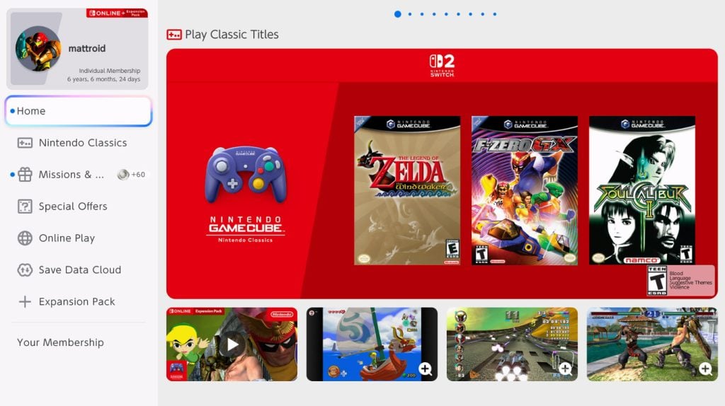 Nintendo Switch Online landing page
