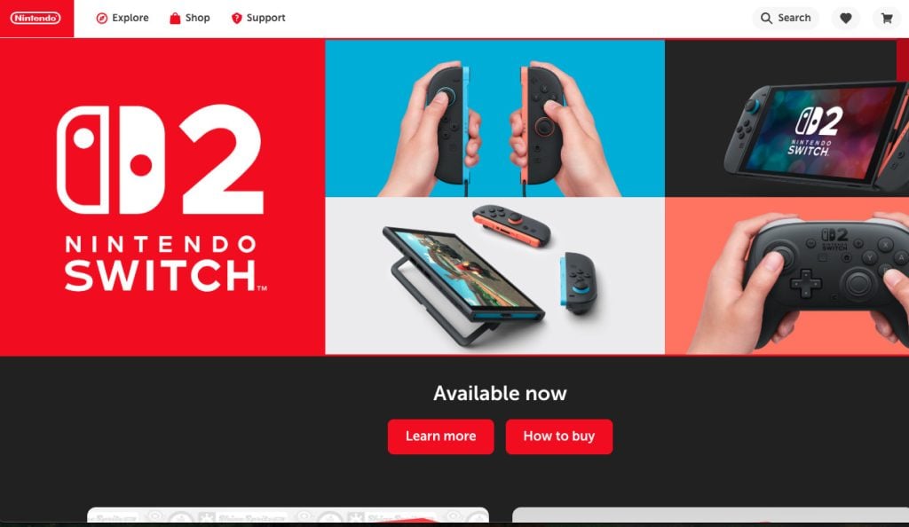 Nintendo website landing page