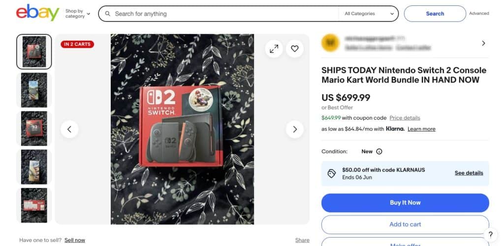 Switch 2 eBay listing
