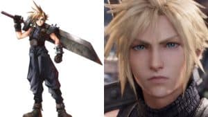 Cloud Strife concept art and in-game render