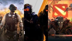 PUBG, Counter-Strike 2, and DOTA 2 key art