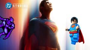 Superman (2025) film poster and DC Universe video game character renders