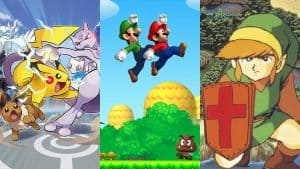 Pokemon, Super Mario Bros., and The Legend of Zelda artwork