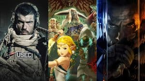 Escape From Tarkov, Hyrule Warriors: Age of Imprisonment, and Call of Duty: Black Ops 7 key art