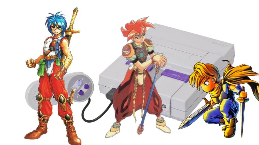 SNES console and RPG character art